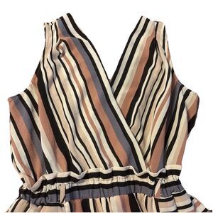 Monteau Los Angeles Women's Earth Tone Striped Jumpsuit Sleeveless Wide Leg Sz M